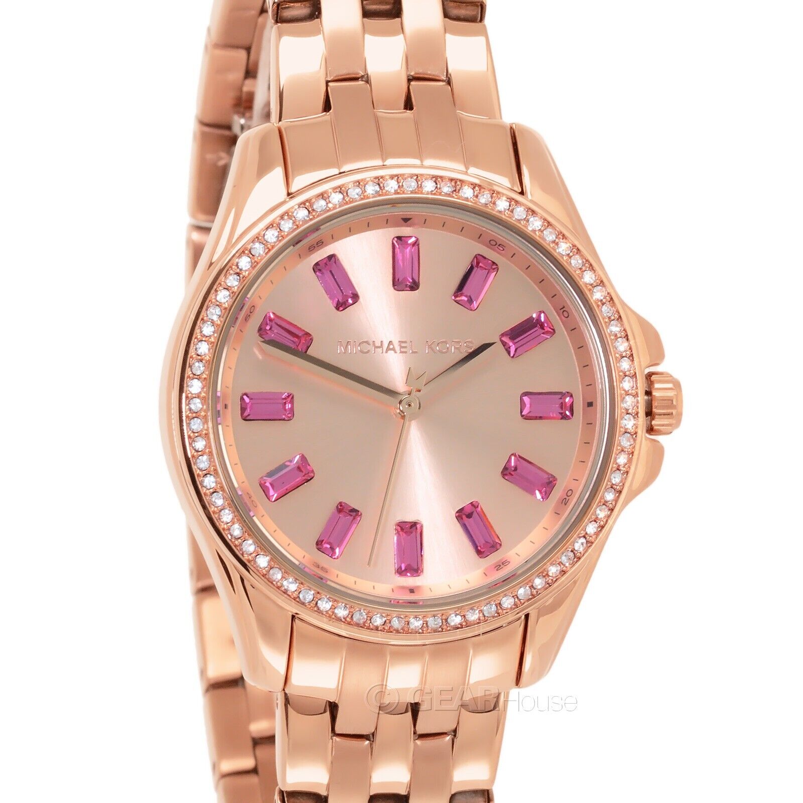 Женские часы Michael Kors Pilot из розового золота с инкрустацией розовыми кристаллами на циферблате