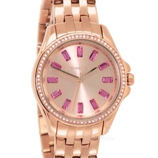 Michael Kors Womens Pilot Pave Rose Gold Watch, Pink Baguette Crystals Dial