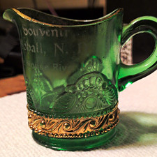 Early American Pattern Glass (EAPG) emerald green souvenir creamer
