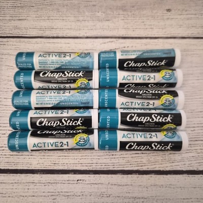 10x Chapstick Active 2 In 1 Broad Spectrum SPF 25 Sunscreen Unscented Lip Balm