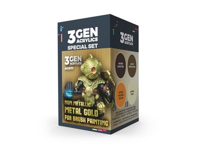 AK Interactive - Wargame Color set - Non Metallic Metal Gold (With Brush) - 3rd