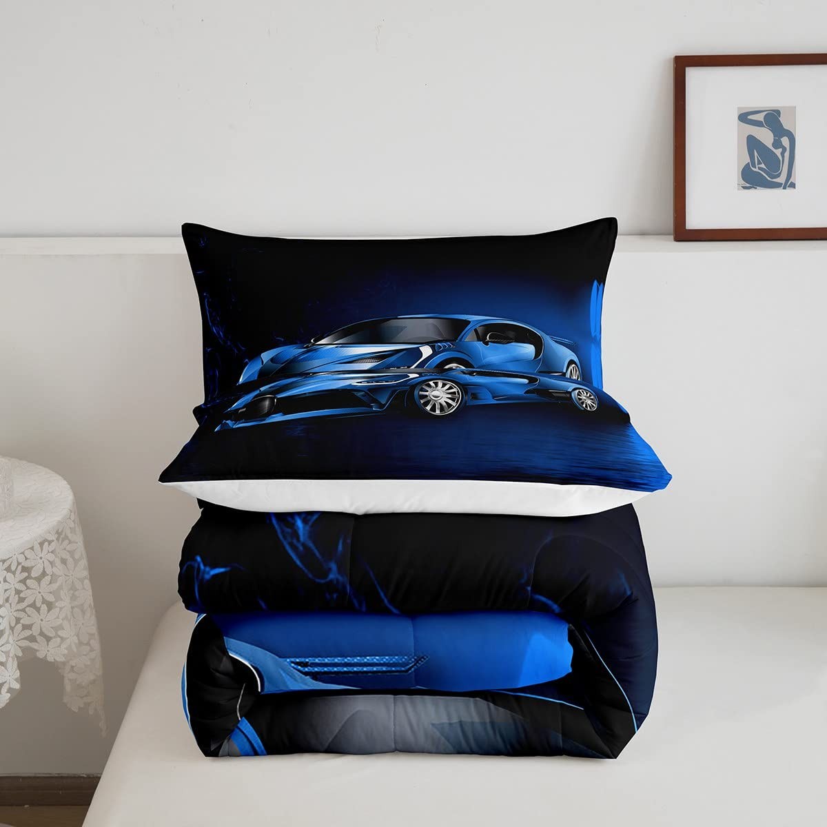 Sports Car Comforter Blue Race Car Comforter Set for Boys Girls Extreme Sport...