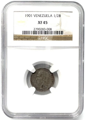 VENEZUELA 1/2 Bolivar - 50 Centimos 1901  Silver Coin  NGC XF45