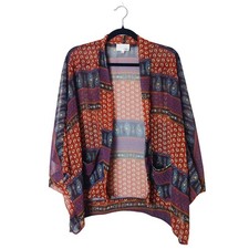 Anthropologie dRA Orange Mixed Floral Boho Sheer Kimono Swim Cover Up Medium