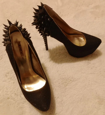 Jumex Black Sparkle Studded Spiked Spike Plateau High Heel Schuhe UK 5 EUR 38