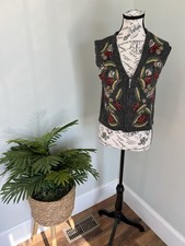 Vtg Northern Isles hand embroidered ladies Sweater Christmas Zip Vest Sz PM Wool