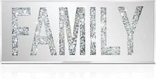 Family Sign Wall Decor, Glass Family Signs with HD Mirror Image and Crystal Diam