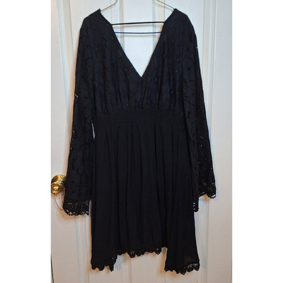 soieblu dress lace SOIEBLU Lace Party Cocktail Dress Long Sleeve Black Nude Plunge Neck Sz L  NWT