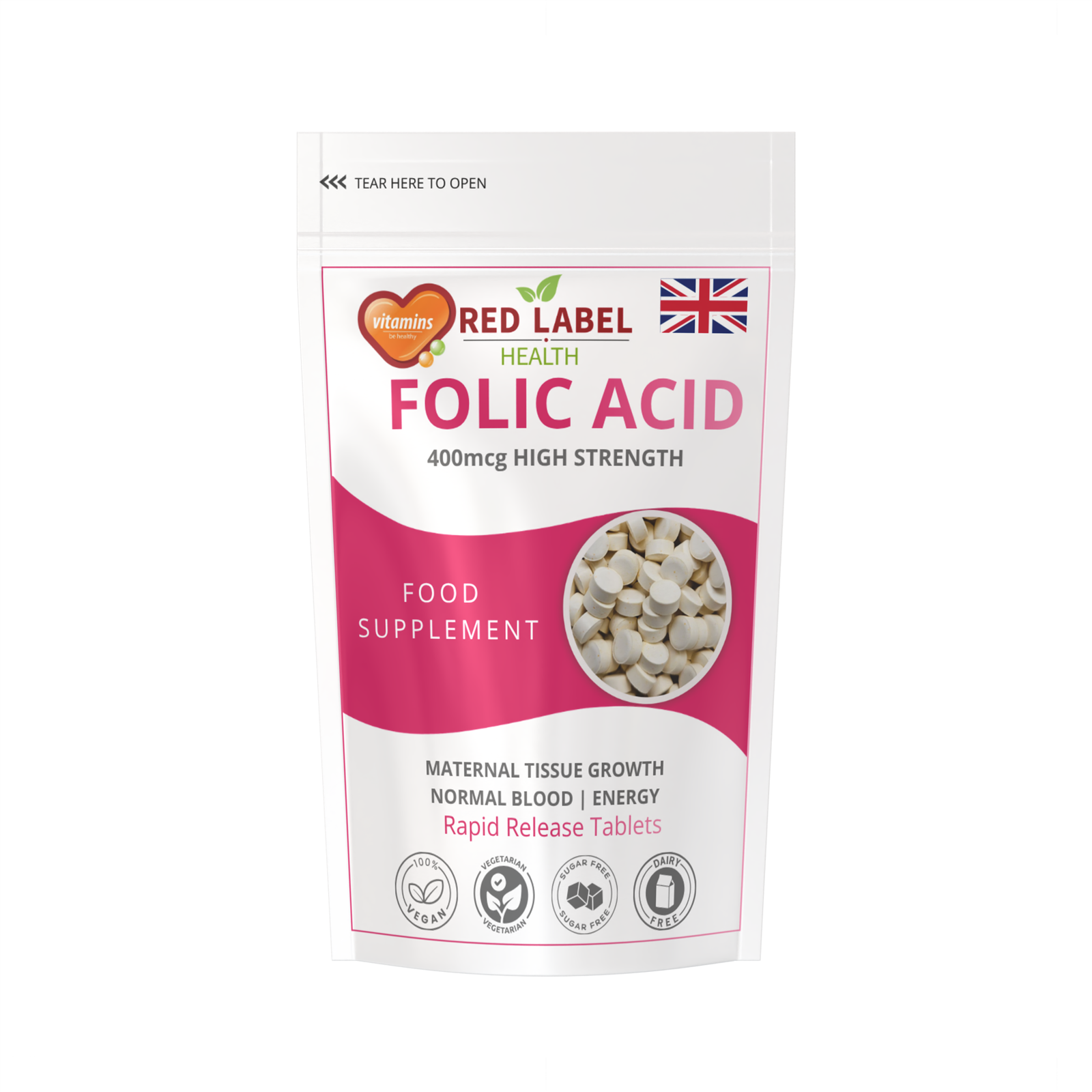 Folic Acid 400mcg 200 Tablets High Strength Healthy Pregnancy Support (Vit. B9)