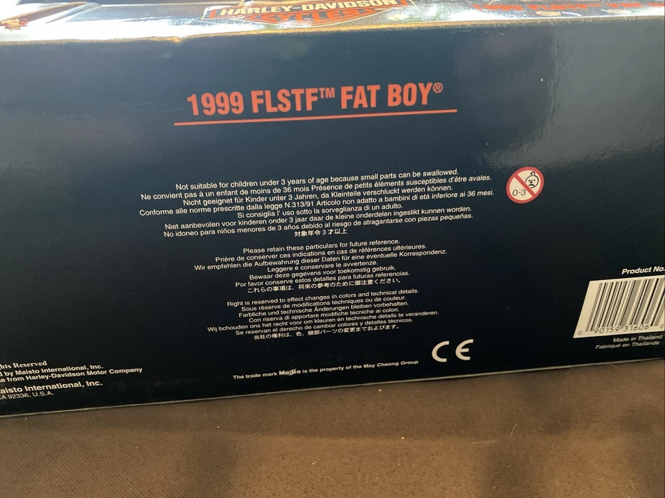 1:10 Scale MAISTO Harley Davidson 1999 FLSTF Fat Boy Blue/Silver New In Box - Image 4 of 4