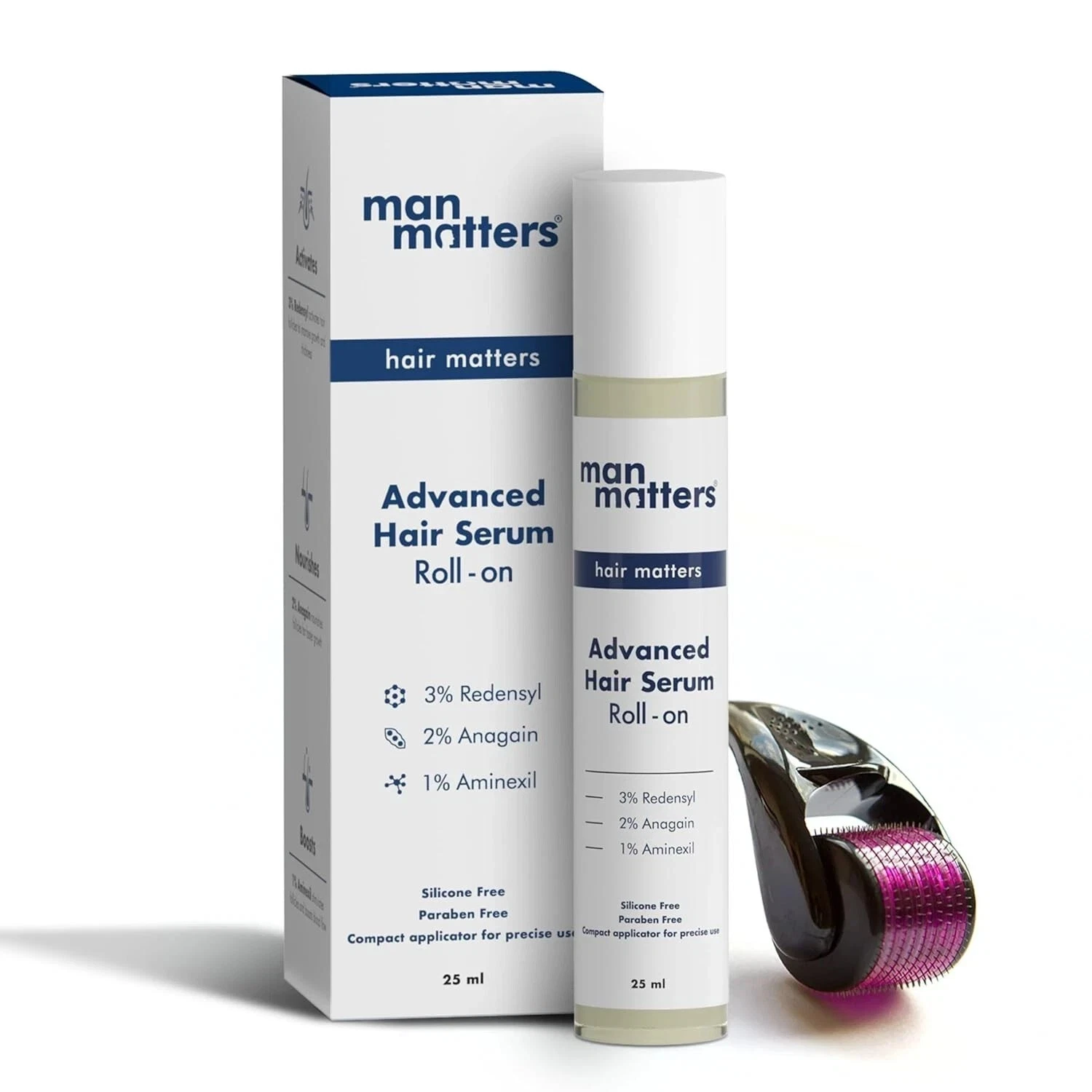 Man Matters Advanced Beard Hair Serum Roll On With Derma Roller 0.5 Mm + 25ml