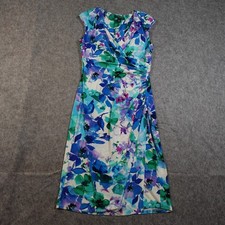 Ralph Lauren Dress Womens 4 Sheath Floral Watercolor Sleeveless Knee Length Cowl