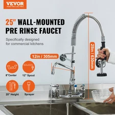 VEVOR Commercial Faucet with Pre-Rinse Sprayer, 25" Height, 8" Center, 12" Swing