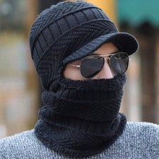  Knitted Visor Winter Hat Thicken Warm Earmuffs Skullies Beanies Scarf Caps