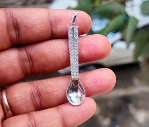 Authentic 1.20Ct Lab Created Round Moissanite Table Spoon Pendant 14K White Gold Plated