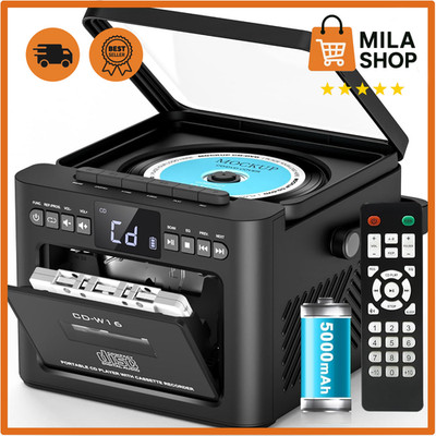 CD Player Tragbar Boombox Kassettenspieler UKW Radio Bluetooth 5.1 5000mAh Akku