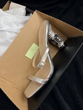 Silver Rhinestone Block Heel Strappy Square Toe Women's Sandals