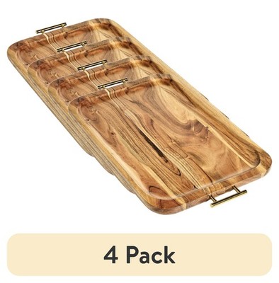 Better Homes & Gardens Acacia Wood Rectangle Tray with Gold Handles, 4 Pack