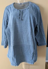 J Jill Indigo Pure Jill 3/4 Sleeve Front Kangaroo Pocket Drawstring Neck XL Blue