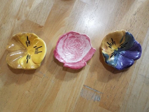 Stangl Pottery Floral Pansy Flower Butter Pats Hand Painted Set USA