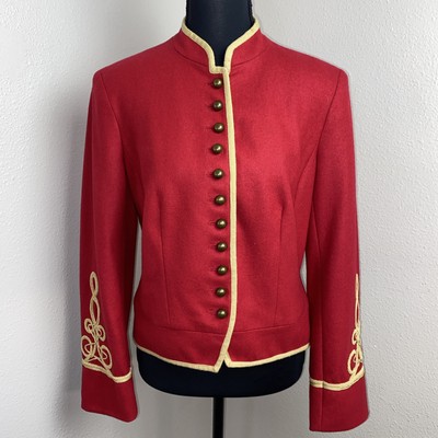 Peter Nygard Jacket Women's Small Red & Gold Button Up Victorian Royal Military