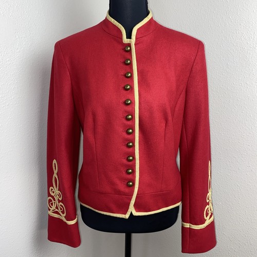 Peter Nygard Jacket Women's Small Red & Gold Button Up Victorian Royal Military