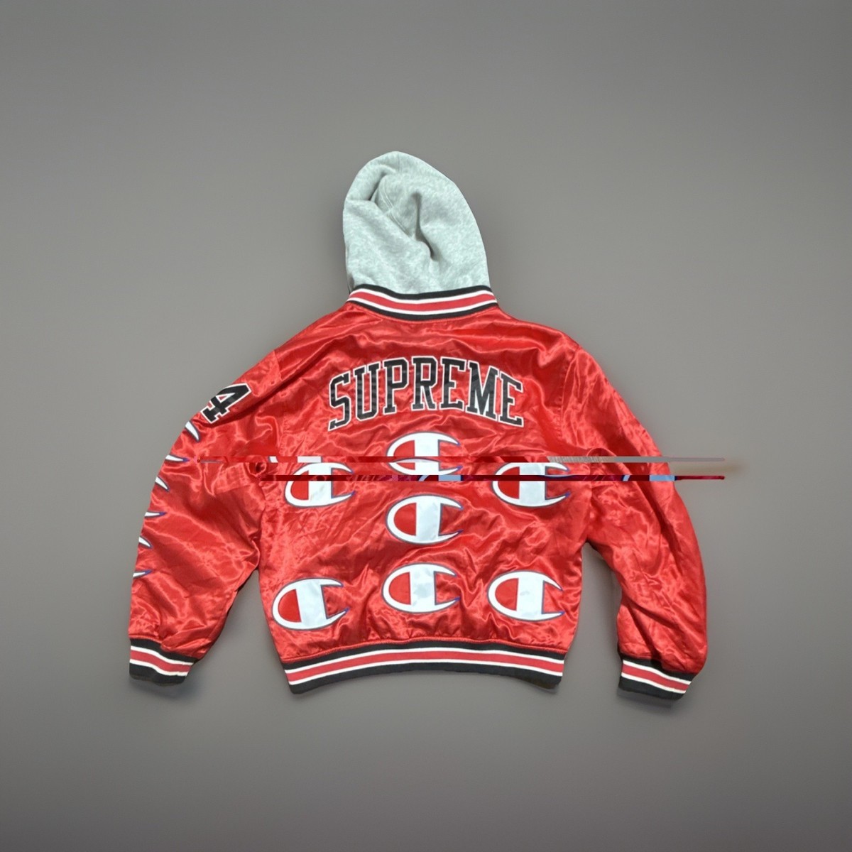 Size M. Champion Supreme Red Satin Varsity Jacket Hoodie Logo