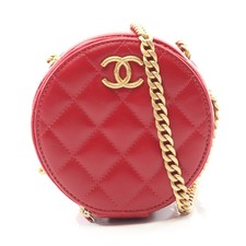 CHANEL Matelass  Round Mini Chain Shoulder Bag Lambskin Red Gold RC1550