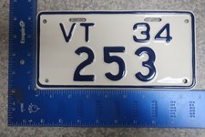 *Professional Restored* Vermont Vt License Plate Tag Motorcycle MC 1934 34 #253