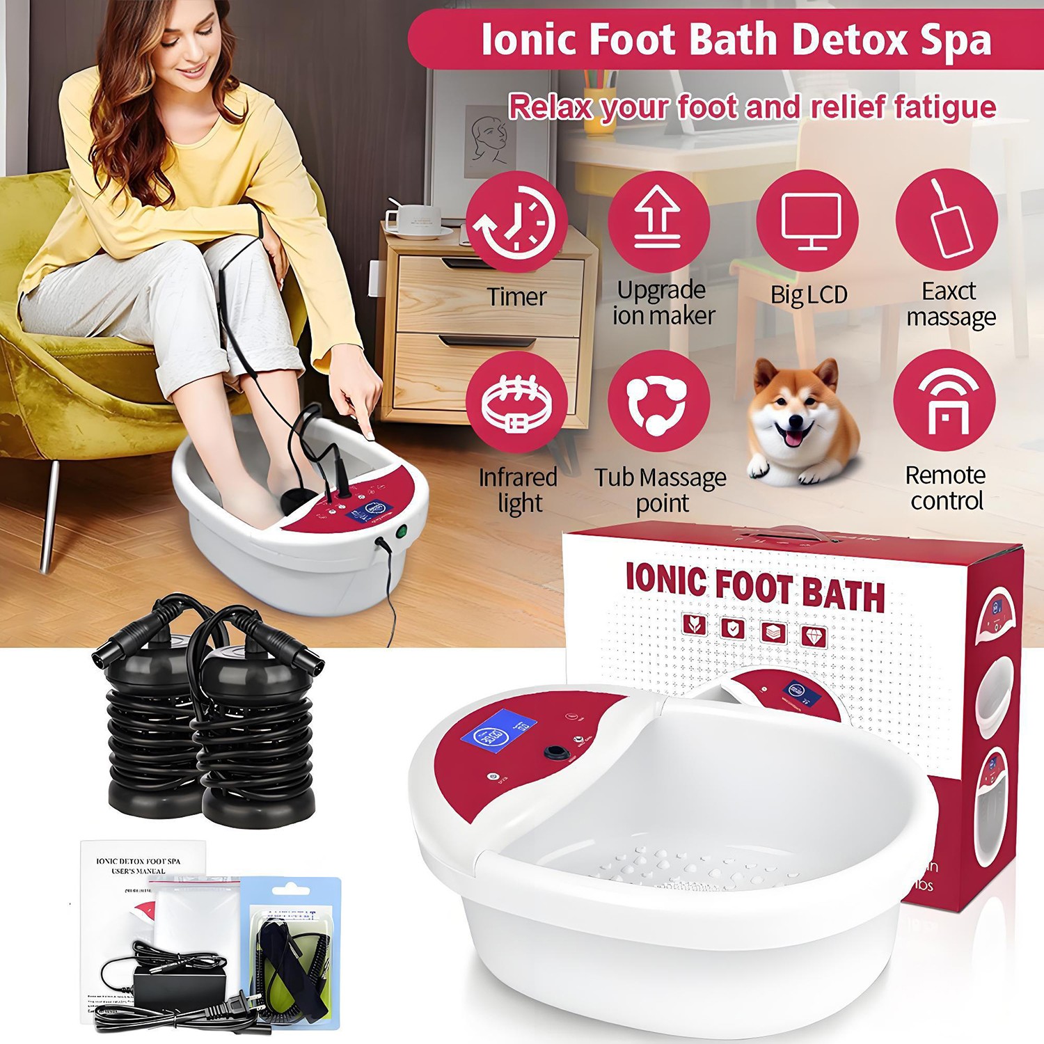 Ionic Detox Foot Spa Bath Cleanse Machine + Tub & 2 Arrays F