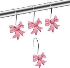 Bow Knot Decorative Shower Curtain Hooks, 12Pcs Pink Cute Art Deco Resin Rust Re