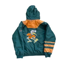1990s Apex One Miami Hurricanes Mascot Puffer Hooded Jacket Green Orange