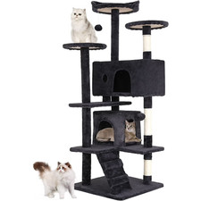 54in Cat Tree Tower with Scratching Posts   Dark Gray   Multi-Level Cat Condo  