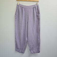 CP Shades Linen Pant Size L Purple Straight Leg Pockets USA Made Elastic Waist