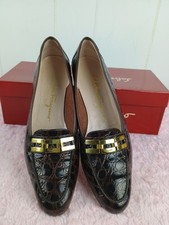 Vintage Salvatore Ferragamo Loafer Gold Hardware Crocodile Embossed Size 7.5 AA