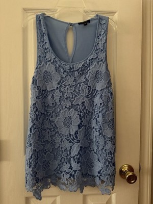 Cupio Sky Blue Sleeveless Lace Lined Top Size Med