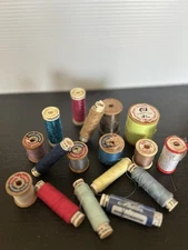 Vintage Thread Spools Lot (17) Wood & Plastic Mix- Coats&Clarks-Mettler- Coats