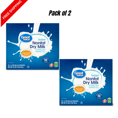 #ad Great Value Instant Nonfat Dry Milk 3.2 Oz 10 Count 2 Pack Free Shipping $15.49