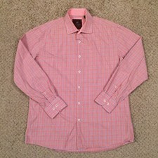 Tattersall London Button Up Shirt Mens 16.5 Long Sleeve Orange Plaid