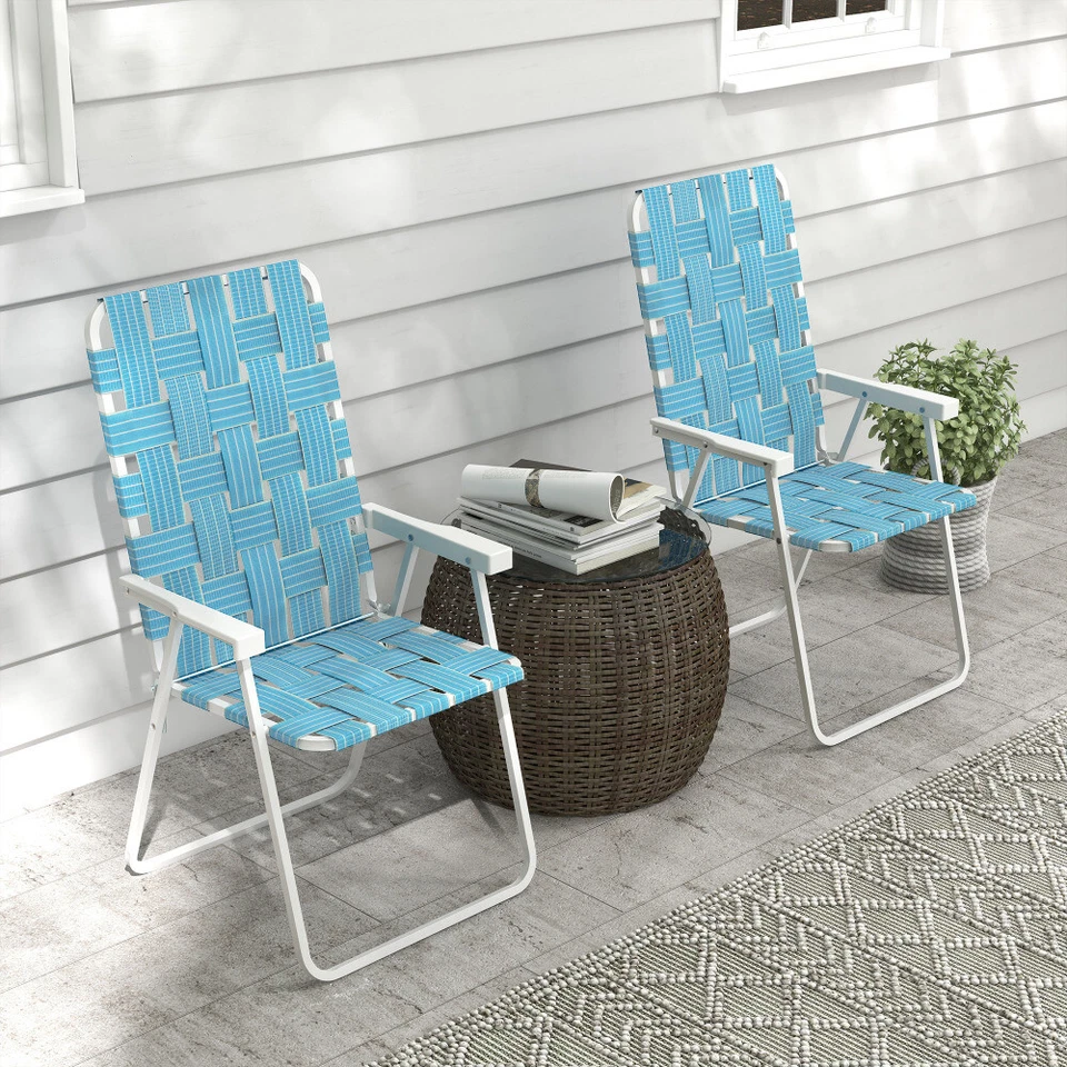 Set of 2 Folding Chairs - Portable Camping Lawn Chairs for Beach Garden Pool - Image 2 of 4