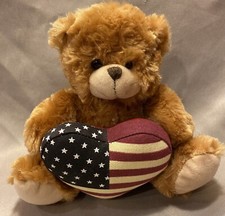 Americana Plushland Patriotic Teddy Bear with Flag Heart Plush Stuffed Animal