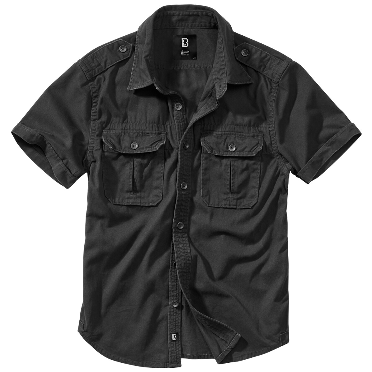 Brandit Vintage Camisa Manga corta Hombres Informal Algodón Senderismo Negro
