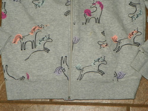 Girls CAT & JACK Gray Full Zip HOODIE Hooded Jacket Size XL 14 16 UNICORNS - Picture 3 of 4