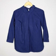 Aritzia Wilfred Women's Blue Peter Pan Collared 3/4 Sleeve Cotton Top Size 6