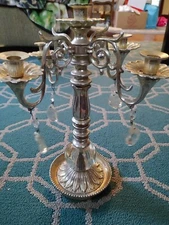 Vtg 5 Candle Villy Candelabra Glass Tear Drop Crystals 11" Made In USA