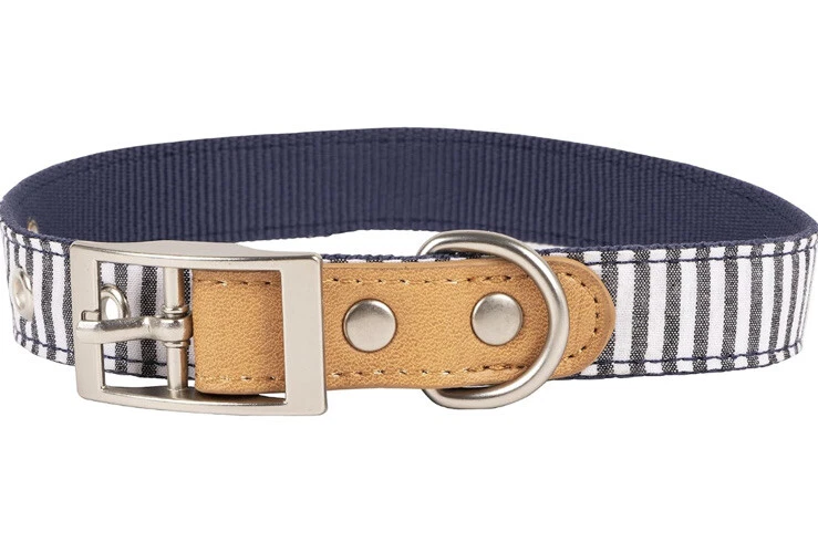 Vibrant Life Medium Dog Collar Blue White Vertical Striped NEW