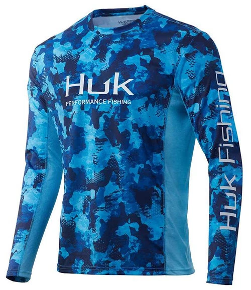 Huk Performance Fishing Mens Icon X Refraction Long Sleeve Shirt - San Sal  Blue