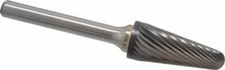 Made in USA 1/2" Cut Diam, 6mm Shank, 14  Carbide Single Cut Cone Burr 2-7/8"...