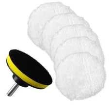 7 Piece 3 Inch Wool Buffing Pad, Drill Buffer Connecting M10 Drill Adapter, Buff
