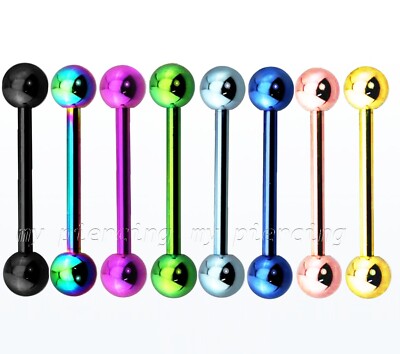 PAIR Titanium Anodized Surgical Steel Tongue Ring & Nipple Ring Barbell 14G 16G